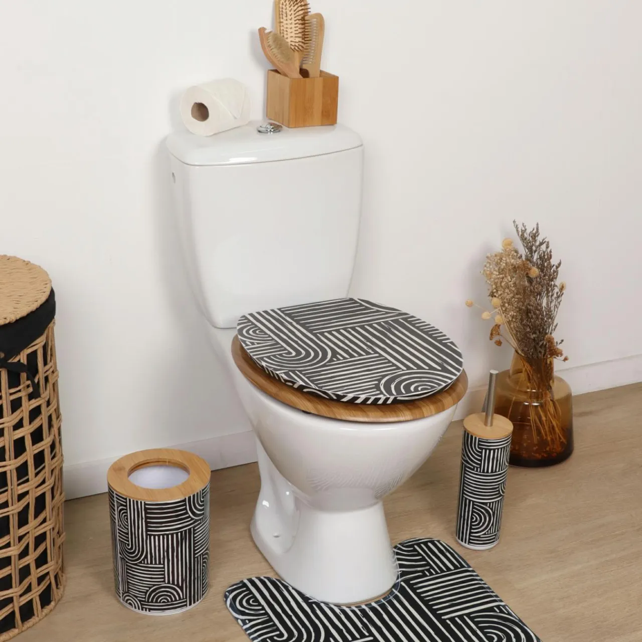 TENDANCE Abattant WC 18 pouces MDF Ethnic Vibes Noir Sale
