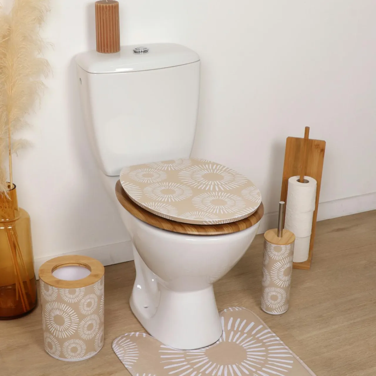 TENDANCE Abattant WC 18 pouces MDF Ethnic Spirals Beige Clearance