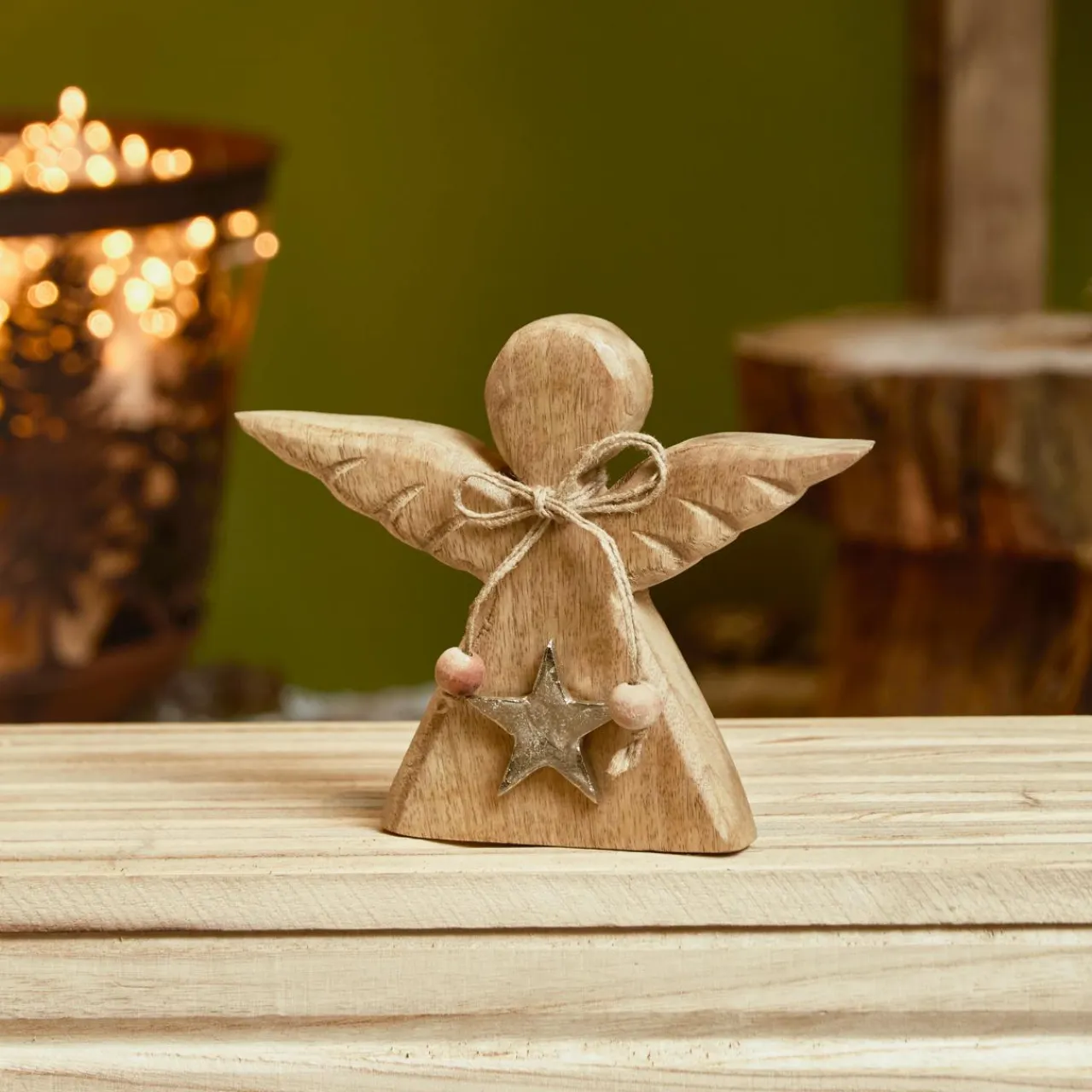 KAEMINGK Ange de Noël en bois à poser (H14 cm) Sweety Naturel Hot