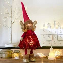 JJA Ange de Noël lumineux à piles (H48 cm) Fée clair de lune Rouge New