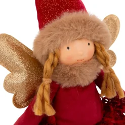 JJA Ange de Noël lumineux à piles (H48 cm) Fée clair de lune Rouge New