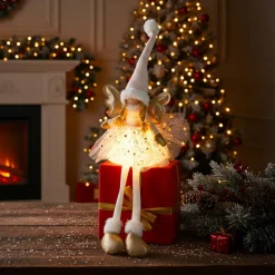 KOOPMAN Ange de Noël lumineux à piles (H60 cm) Gladys étoiles Rose Clearance
