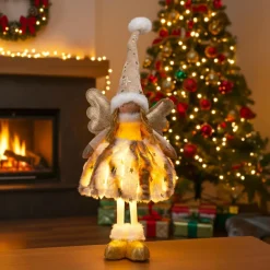 KOOPMAN Ange de Noël lumineux à piles (H50 cm) Gladys fourrure Dé Or Outlet