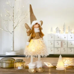 JJA Ange de Noël lumineux à piles (H48 cm) Fée clair de lune Dée Or New