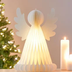 KOOPMAN Ange lumineux à piles 6 LED (H50 cm) Papier fermeture magnétique Blanc Outlet