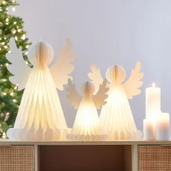 KOOPMAN Ange lumineux à piles 6 LED (H28 cm) Papier fermeture magnétique Blanc Best
