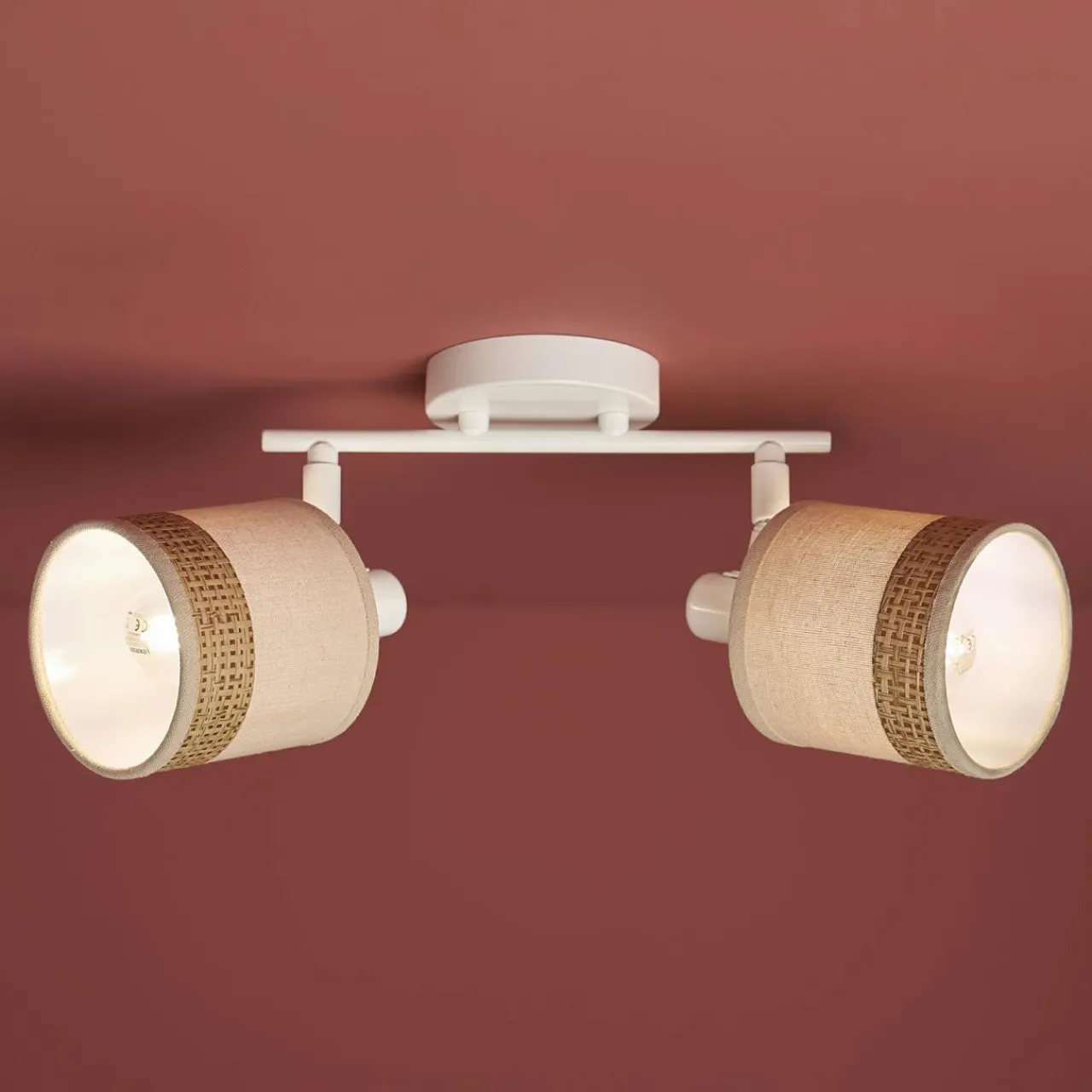 OSTARIA Applique murale 2 abat-jour orientables métal et rotin (30 x 17 cm) Bohemia Beige Outlet