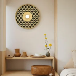 EMINZA Applique murale ronde en bambou (D50 cm) Marioka et naturel Noir Clearance