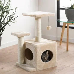 LOVE STORY Arbre à chat avec jouet et niche Ecru Outlet