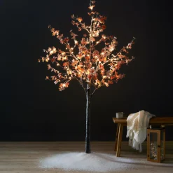 EMINZA Arbre lumineux 96 LED (H180 cm) Chêne enneigé Blanc chaud