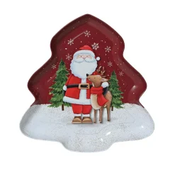 KAEMINGK Assiette décorative (25 x 25 cm) Père Noël et son renne Rouge Best