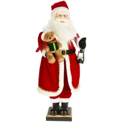 KOOPMAN Automate musical et lumineux (H110 cm) Papa Noël et ourson Rouge Discount