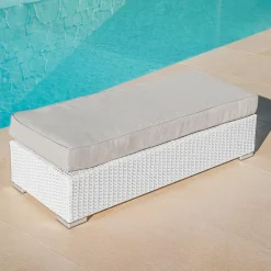 MOBELLIA Banquette en résine tressée 2 places Palma Blanc et taupe Tressé Blanc - Taupe Discount