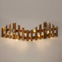 KOOPMAN Barrière en lumineuse à piles 15 LED (76 x H20 cm) Clôture déco Blanc chaud Bois Discount