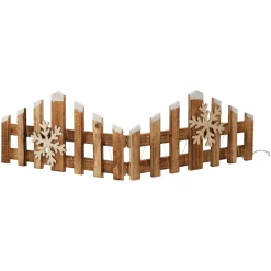 KOOPMAN Barrière en lumineuse à piles 15 LED (76 x H20 cm) Clôture déco Blanc chaud Bois Discount