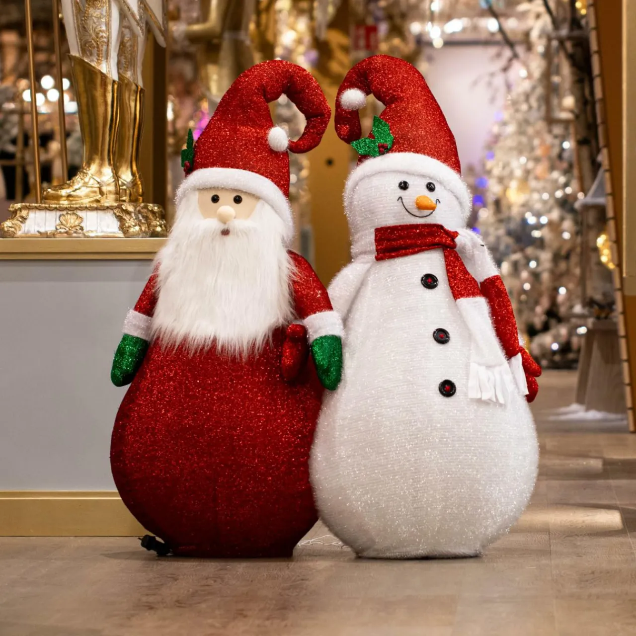 KOOPMAN Bonhomme de neige lumineux à piles (H140 cm) Pliable pailleté Rouge Discount