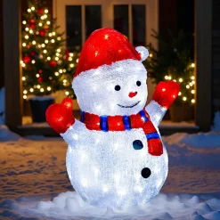 Feeric Lights & Christmas Bonhomme de neige solaire 90 LED (H48 cm) Frosty Blanc chaud Hot