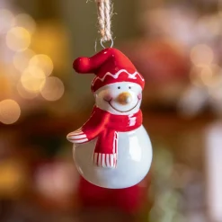KAEMINGK Bonhomme de neige à suspendre (H6 cm) Dolomite et blanc Rouge