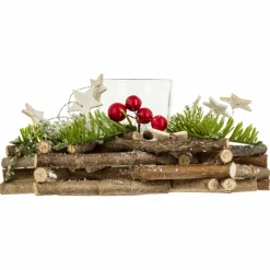 Feeric Lights & Christmas Bougeoir photophore (D20 cm) Etoile bois et forêt Vert