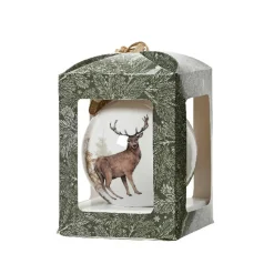 KAEMINGK Boule de Noël (D100 mm) Cerf sauvage et noeud Naturel Blanc Best