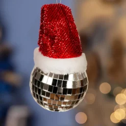 KAEMINGK Boule de Noël (D80 mm) Facette disco avec bonnet Père Noël Argent Outlet