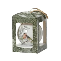 KAEMINGK Boule de Noël (D100 mm) Moineau sauvage et noeud Naturel Blanc New