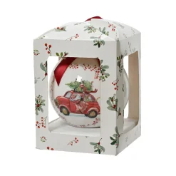 KAEMINGK Boule de Noël (D100 mm) Noeud rouge Voiture du Père Noël Blanc Sale
