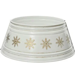 KAEMINGK Cache pied de sapin en métal (D57 cm) et Flocons dorés Blanc Discount