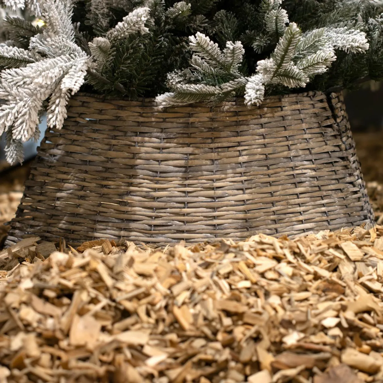 EMINZA Cache pied de sapin en osier (D57 cm) Saule tressé vieilli Gris
