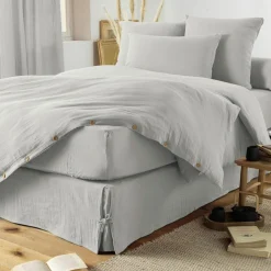 EMINZA Cache-sommier Gaze de coton (140 x 190 cm) Gaïa Gris nuage Gris clair Online