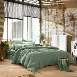 EMINZA Cache-sommier Gaze de coton (140 x 190 cm) Gaïa Vert Eucalyptus