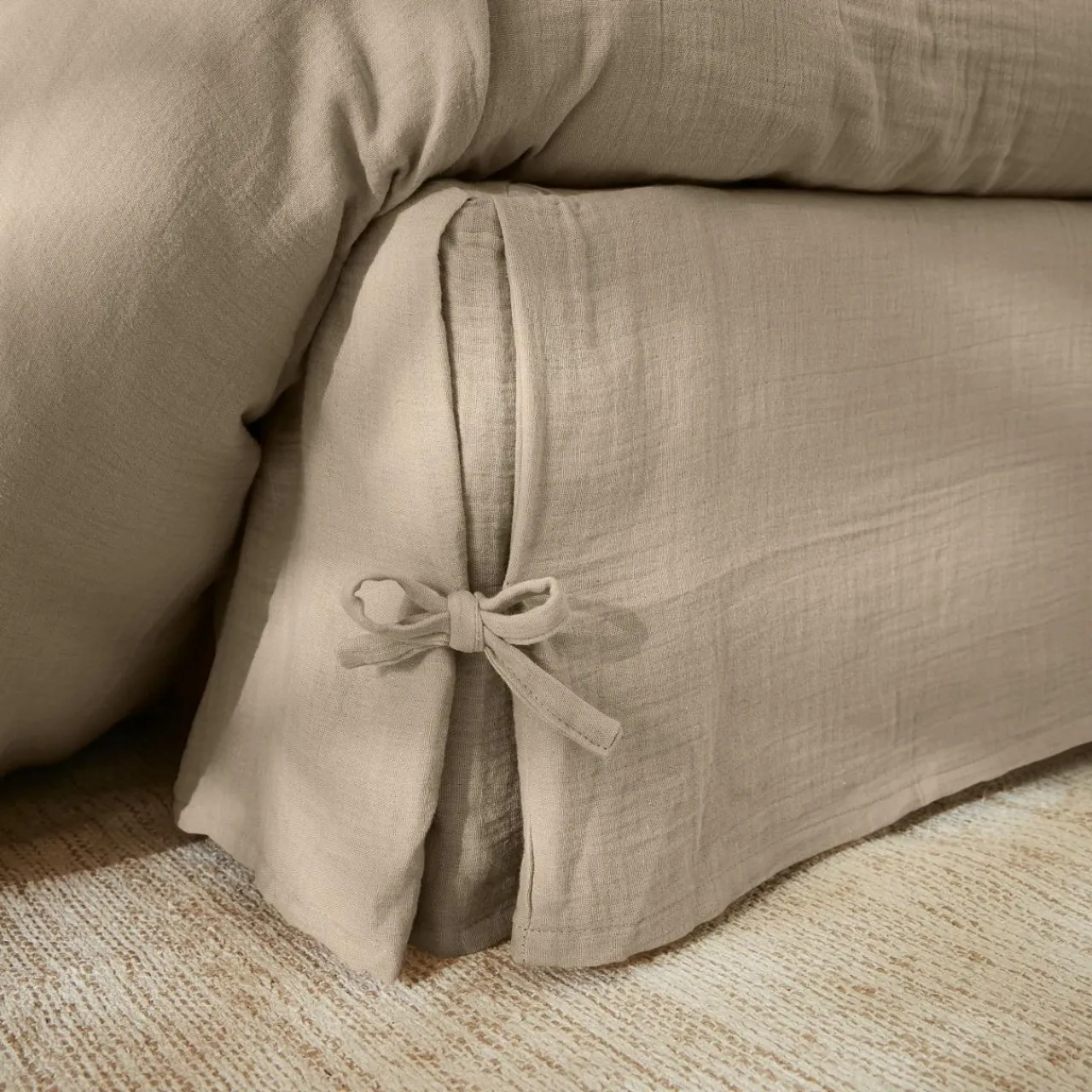 EMINZA Cache-sommier Gaze de coton (90 x 190 cm) Gaïa Ficelle Clearance