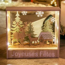 Feeric Lights & Christmas Cadre en bois lumineux à piles (H16 cm) Rennes Blanc chaud Best