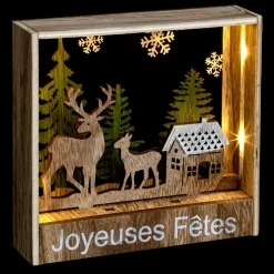 Feeric Lights & Christmas Cadre en bois lumineux à piles (H16 cm) Rennes Blanc chaud Best