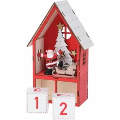 KOOPMAN Calendrier de l'Avent lumineux Maison du Père Noël Rouge Best