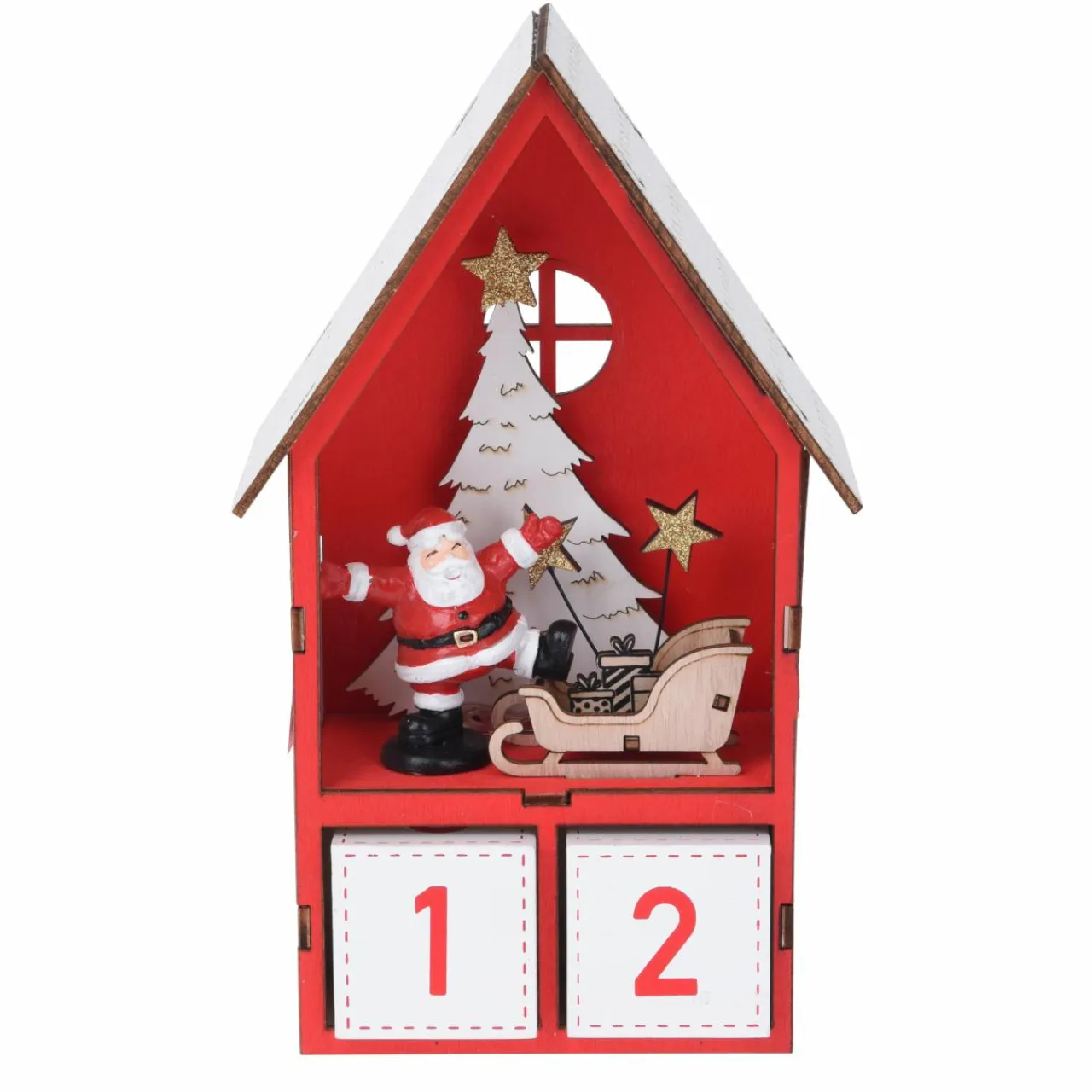 KOOPMAN Calendrier de l'Avent lumineux Maison du Père Noël Rouge Best