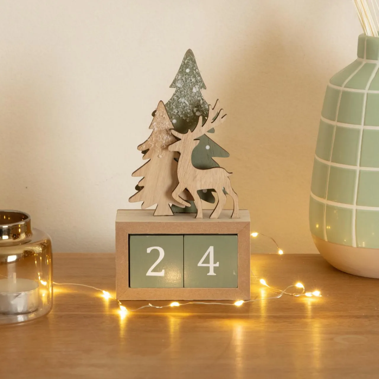KAEMINGK Calendrier de Noël cubes en bois (H18 cm) Cerf Naturel Outlet