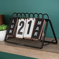 ATMOSPHERA Calendrier à poser en métal (H14 cm ) Vintage Noir Clearance