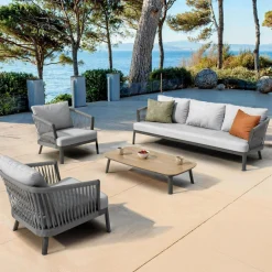 MOBELLIA Canapé de jardin en aluminium 3 places Amalfi Gris anthracite et gris clair Anthracite - Gris Clair Outlet