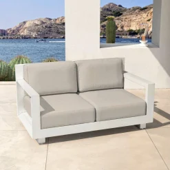 MOBELLIA Canapé de jardin en aluminium 2 places Elba Blanc et taupe Blanc - Taupe