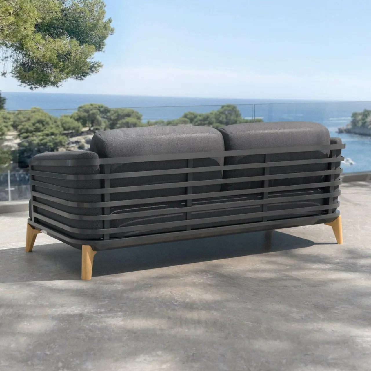 MOBELLIA Canapé de jardin en aluminium 2 places Monte Carlo Gris Anthracite