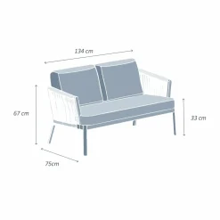 MOBELLIA Canapé de jardin en aluminium 2 places Amalfi Blanc et beige Blanc - Beige Online