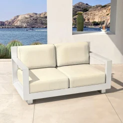 MOBELLIA Canapé de jardin en aluminium 2 places Elba Blanc et beige Blanc - Beige New