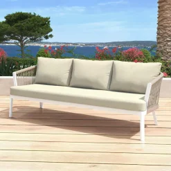 MOBELLIA Canapé de jardin en aluminium 3 places Amalfi Blanc et beige Blanc - Beige Best