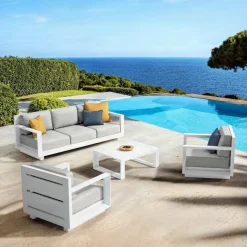 MOBELLIA Canapé de jardin en aluminium 3 places Elba Blanc et gris clair Blanc - Gris Clair