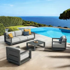 MOBELLIA Canapé de jardin en aluminium 3 places Elba Gris anthracite et gris clair Anthracite - Gris Clair Hot