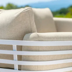MOBELLIA Canapé de jardin en aluminium 3 places Monte Carlo Blanc et beige Blanc - Beige New