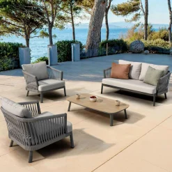 MOBELLIA Canapé de jardin en aluminium 2 places Amalfi Gris anthracite et gris clair Anthracite - Gris Clair Outlet
