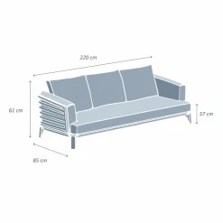 MOBELLIA Canapé de jardin en aluminium 3 places Monte Carlo Gris Anthracite Best