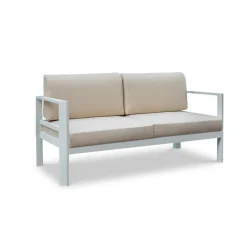 MOBELLIA Canapé de jardin en aluminium 2 places Ostara et taupe Blanc Sale